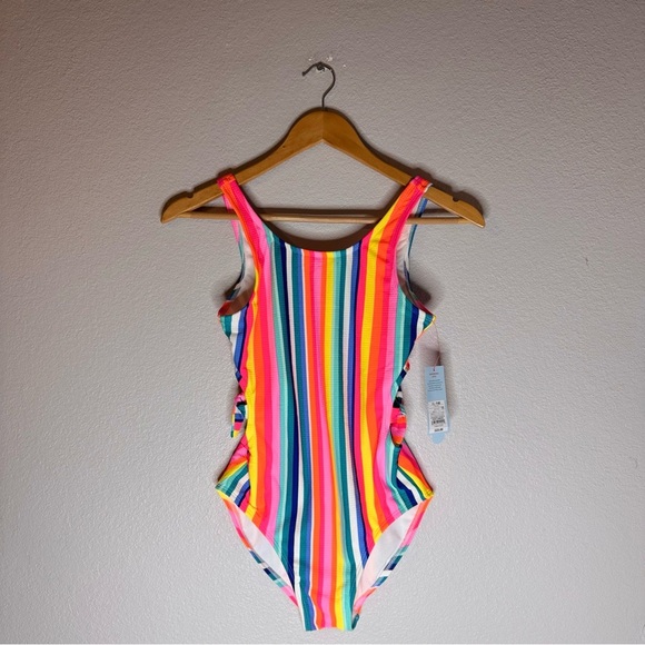 New Cat & Jack Girls XL Multi Colored Striped Swimsuit Bathing Suit - Picture 8 of 16